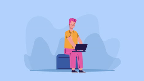 hombre de negocios usando un portátil personaje animado