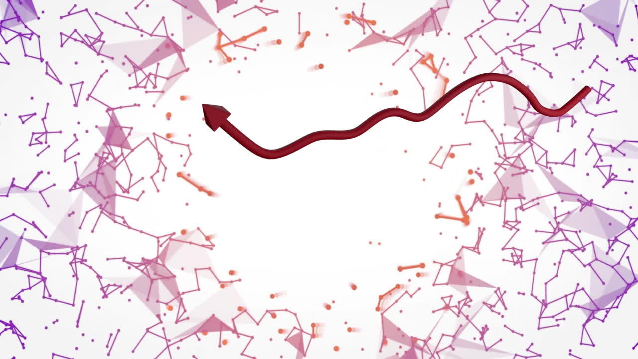 Animation of red arrow navigating geometric shapes and lines on white background