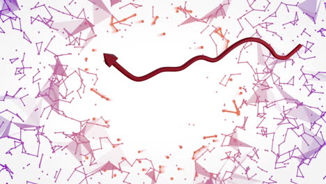 animation of red arrow navigating geometric shapes and lines on white background