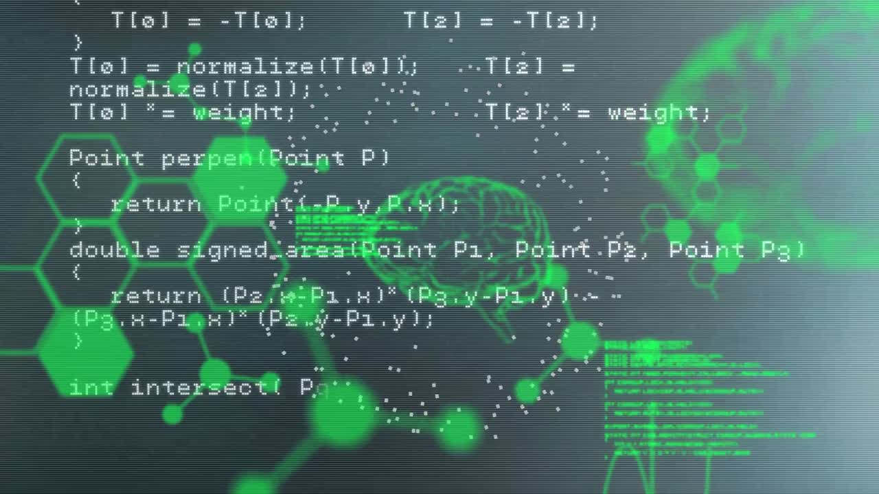 인간 뇌와 화학 구조에 대한 데이터 처리의 애니메이션