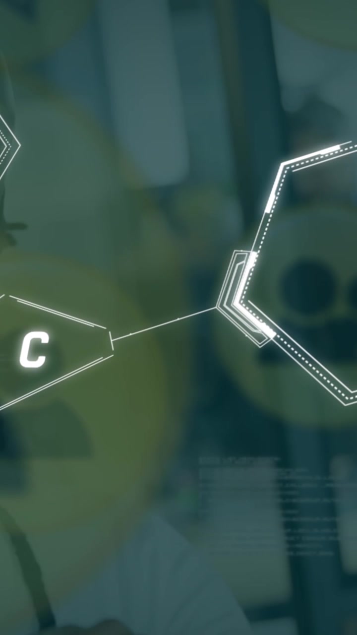 Animazione di formule chimiche su icone che cadono.