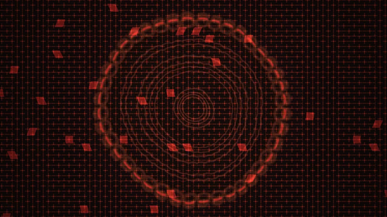 Abstract Red Digital Circles Pulsing on Grid Background