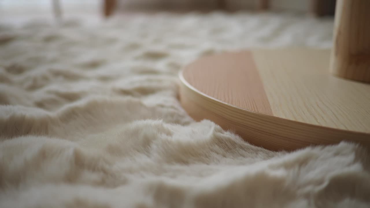 Cozy Living Room with Wooden Table and Fluffy Carpet