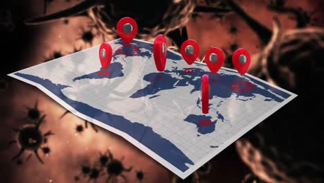 animación del virus de la corona con el mapa del mundo