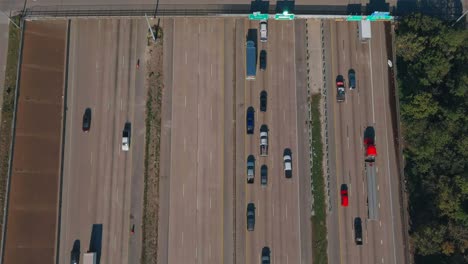 birds eye view of traffic on 59 south and north freeway near downtown houston