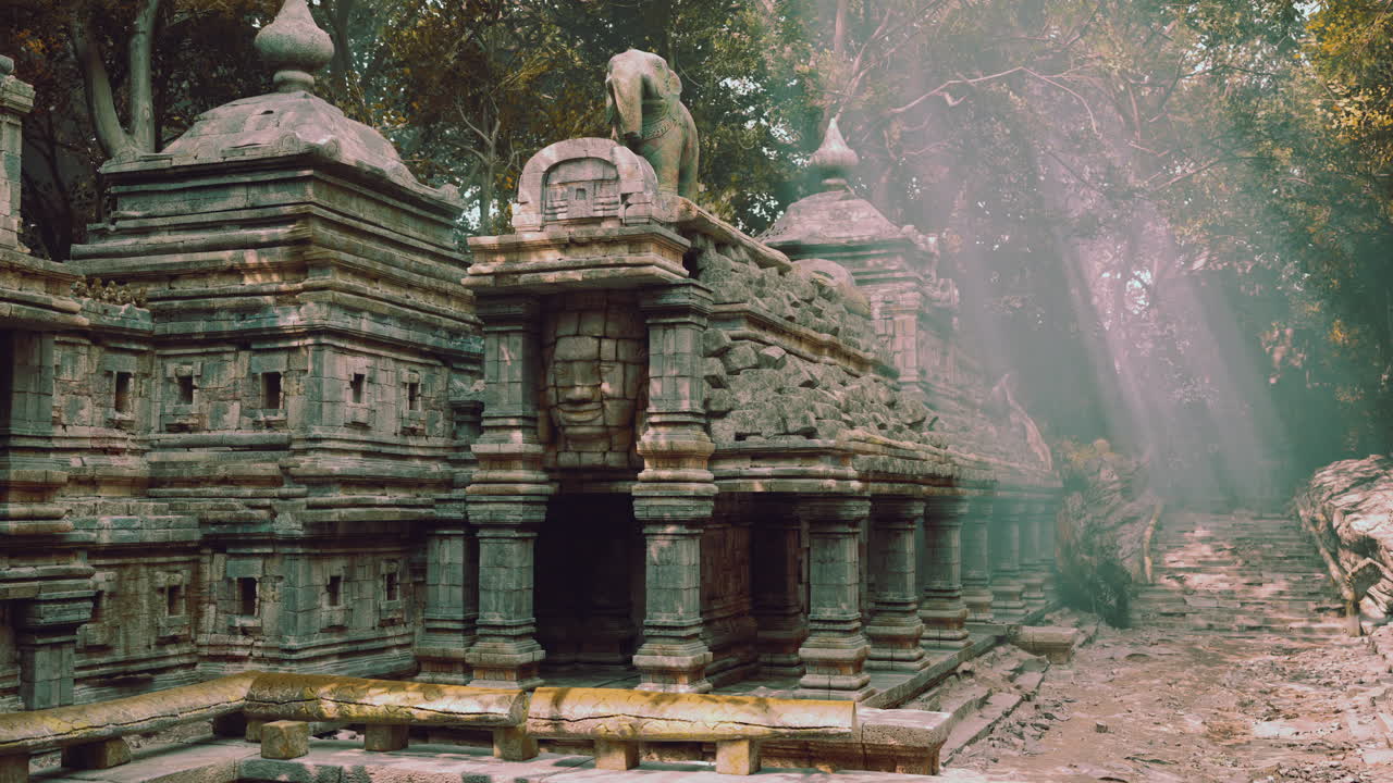 Ancient temple ruins under sunlight in the cambodian jungle