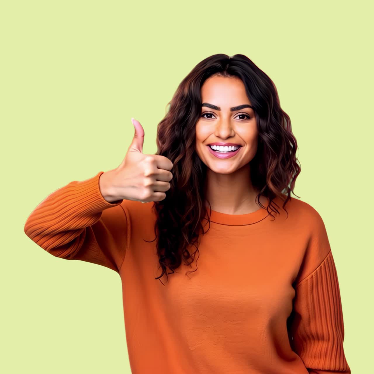 Smiling woman giving thumbs-up animation isolated asset, transparent 4K video, alpha channel, ProRes