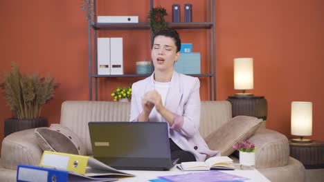 home office worker young woman see her failure on laptop.