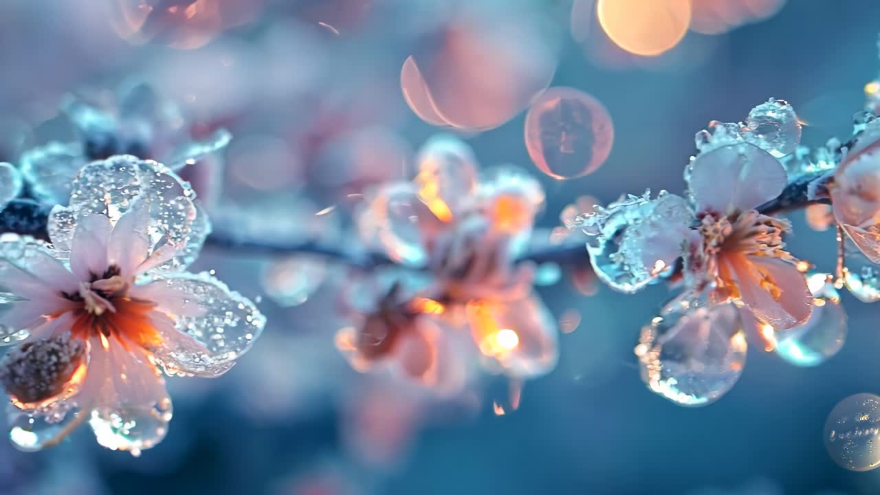 A branch of a tree with droplets of water on it. The droplets are small and scattered, giving the impression of a light rain. The branch is bare and has no leaves