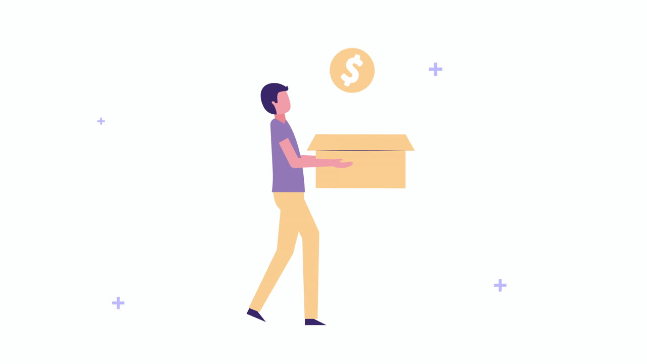 young businessman lifting box with coin money