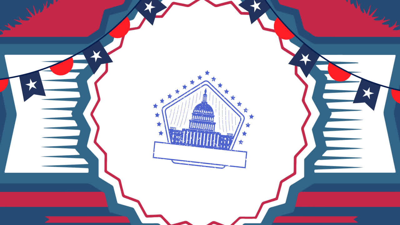 Animation of building icon over american flag