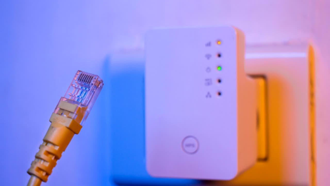 cinemagraph del estado de conexión de señal parpadeante led luces en repetidor wifi