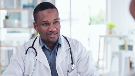 consultation, face and black man doctor consulting