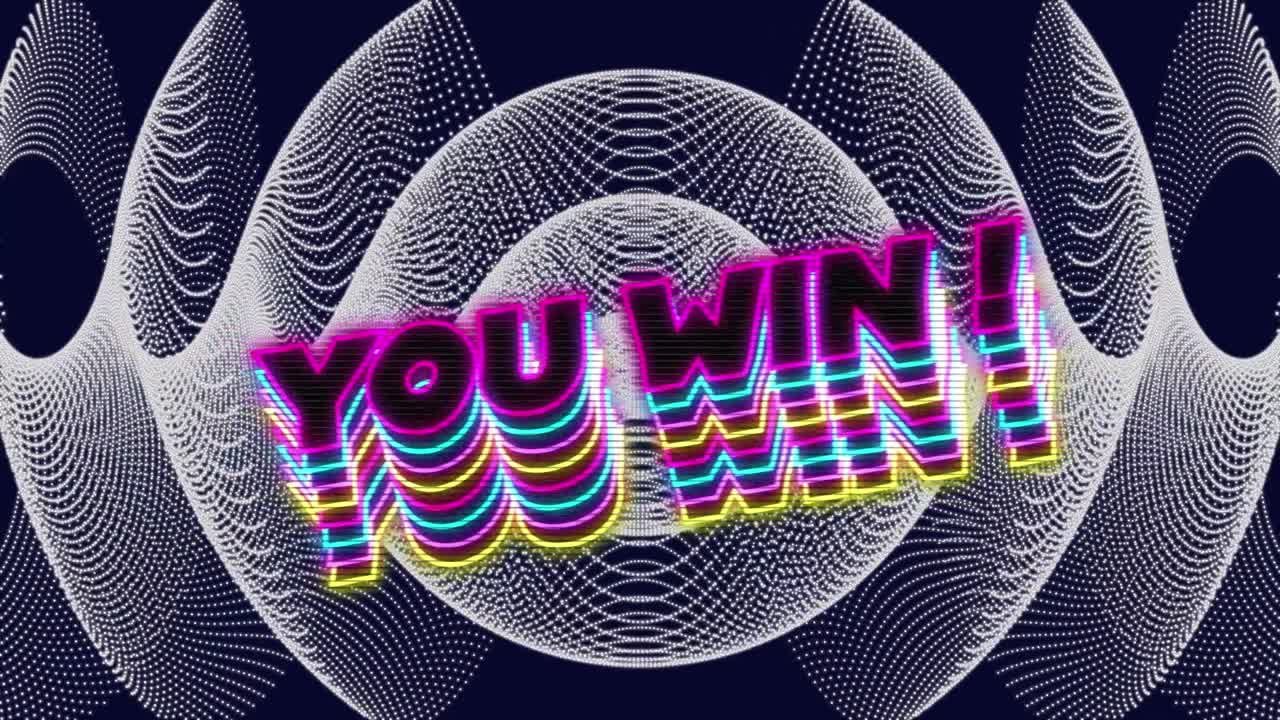 animación de usted ganar texto sobre formas en movimiento geométricas