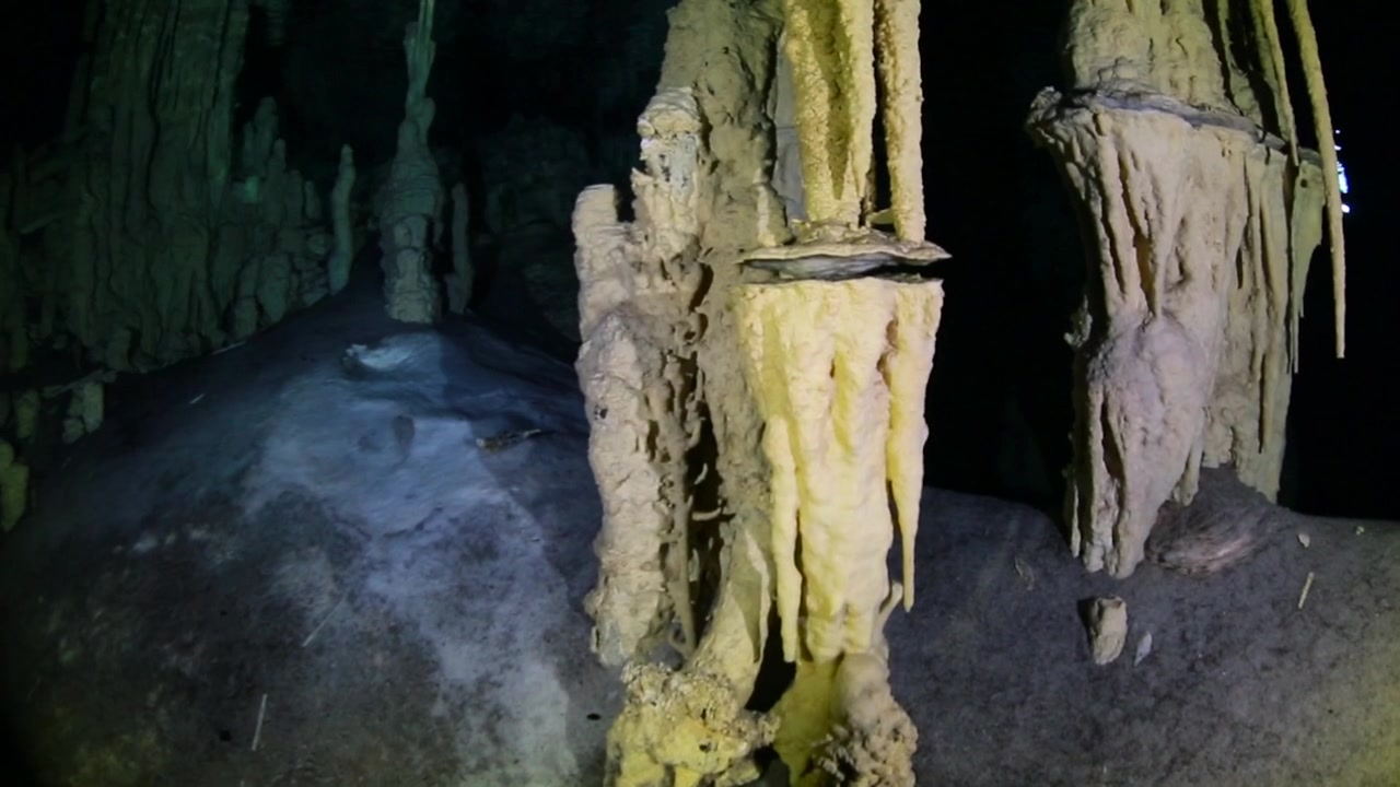 Cavern underwater in Mexico with stalactites and stalagmites