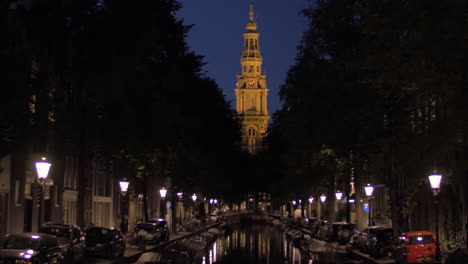 amsterdam slogan and night cityscape