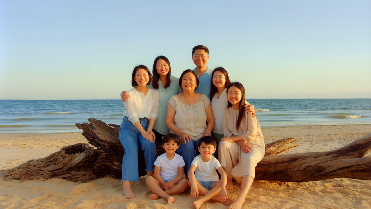 해변 에 있는 가족 초상화