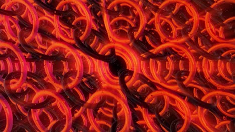 abstract 3d background with glowing orange and black loops