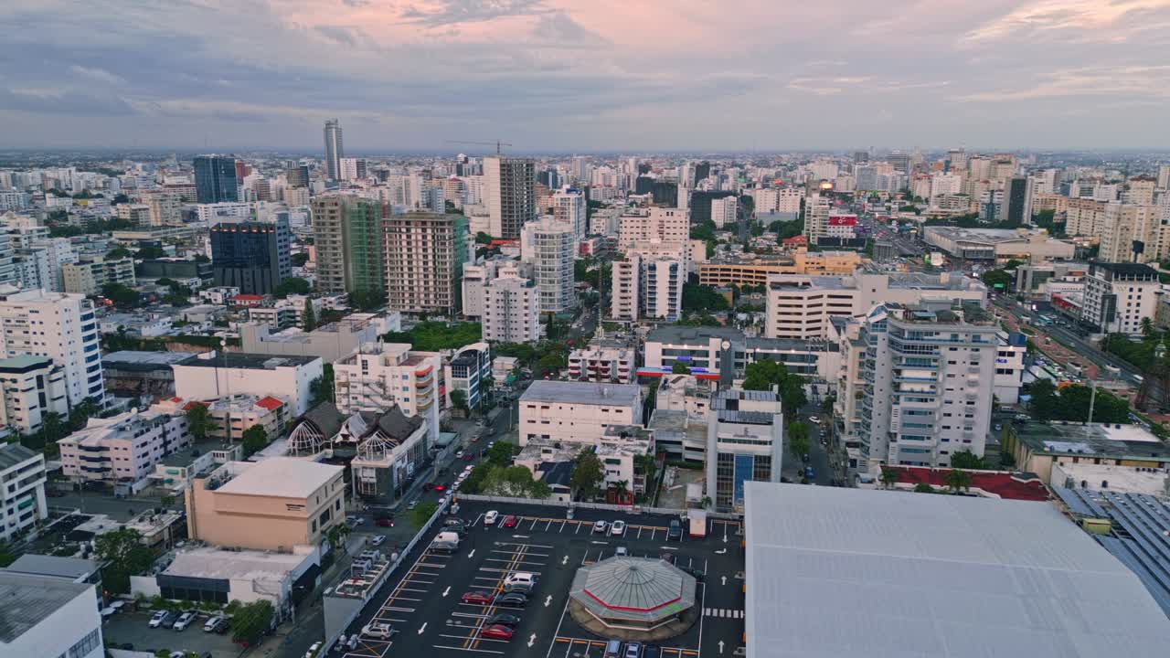 Santo Domingo cityscape at sunset, Dominican Republic. Aerial drone