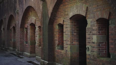 3rd-Battery-Ruins-of-Tomogashima-Island,-Pan-Over-Red-Brick-Fort,-Japan