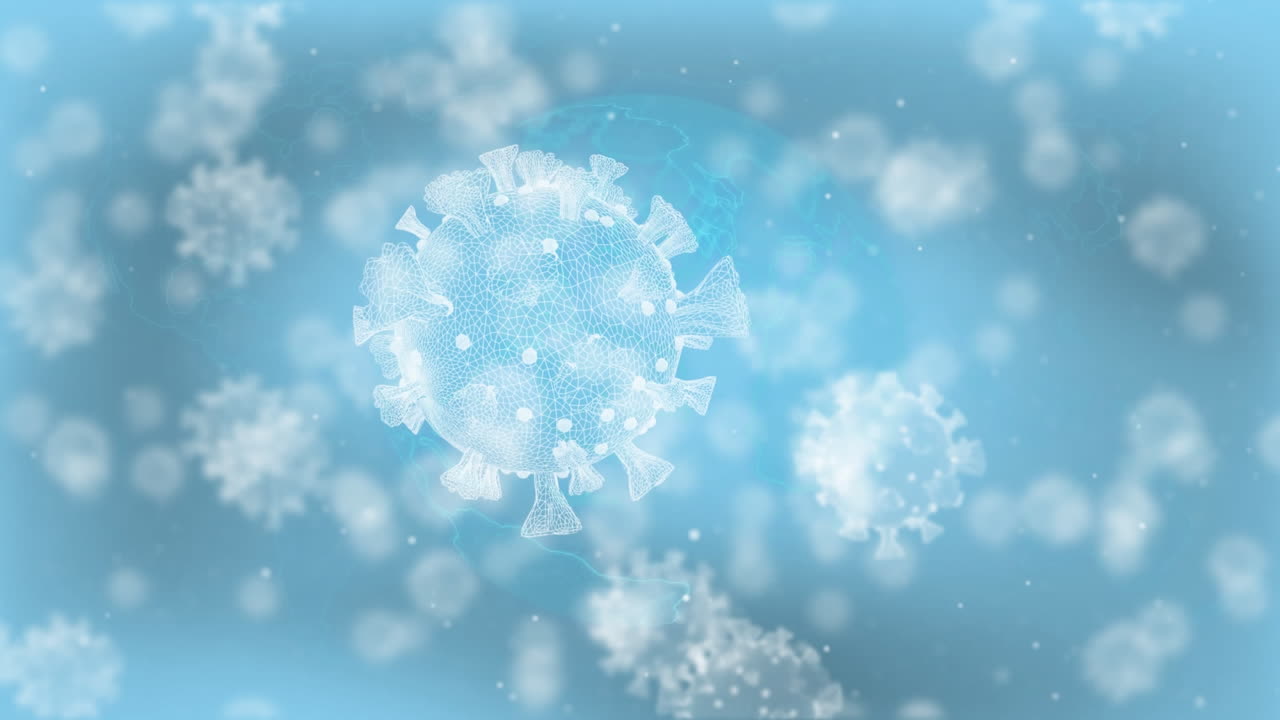 전 세계를 날아다니는 코로나19 세포의 애니메이션