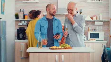 showing father how to use modern smartphone