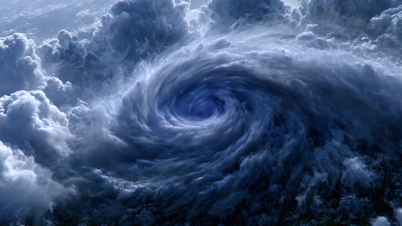 Et fængslende visuelt billede af hvirvlende skyer i en dramatisk spiralformation, der illustrerer de indviklede mønstre af atmosfæriske fænomener og naturens hvirvels kraft.