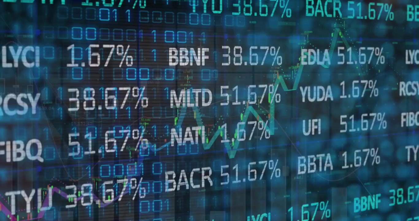 Animation of financial data over black background