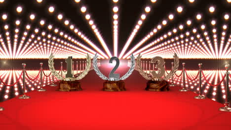 trophies on red carpet with lights video