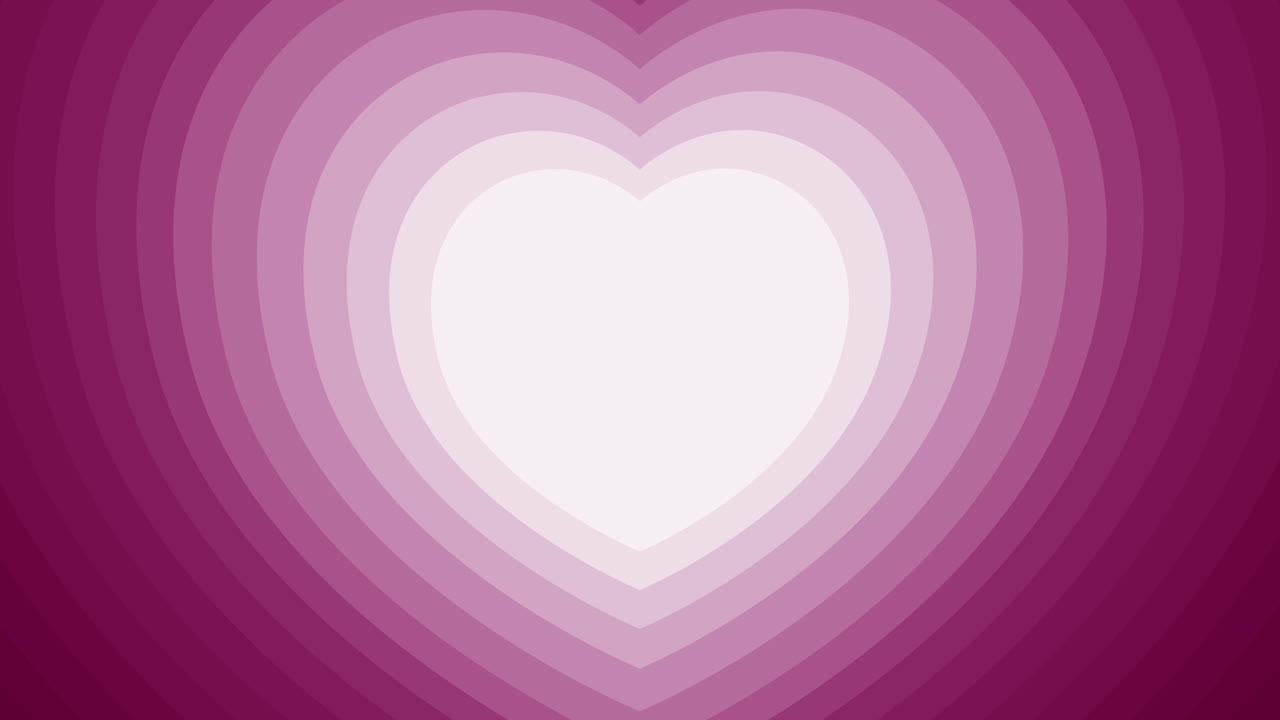 Tunnel concentric hearts in pink soft background. Valentines day romantic cute elements loop animation. Pastel aesthetic hearts backdrop with copy space.