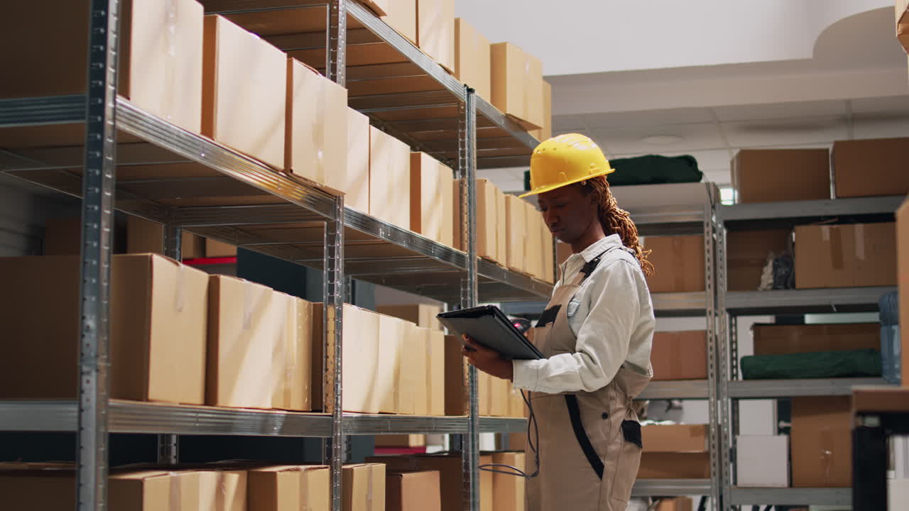 Worker checking inventory in warehouse