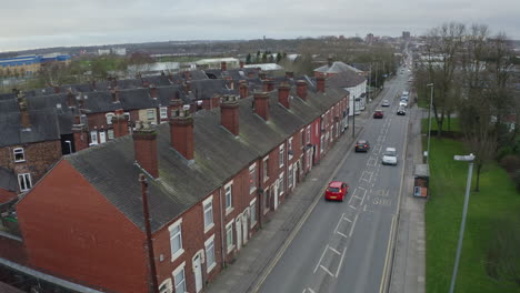 aerial overhead views of victoria road, vicky road, a poor area leading to the city centre of hanley, over population and poor city planning, west midlands