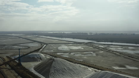 flying over the salins du midi salt company in aigues-mortes aerial drone view