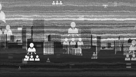 animation of data processing over cityscape
