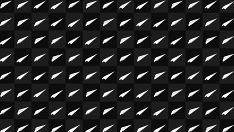 handmade paper plane collection. loop animation of flowing white paper plane on black background. business connection concept. origami airplane flying.