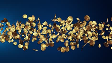 4k 3d loop bitcoin coin macro shot shiny golden btc crypto coin on blue background cryptocurrency