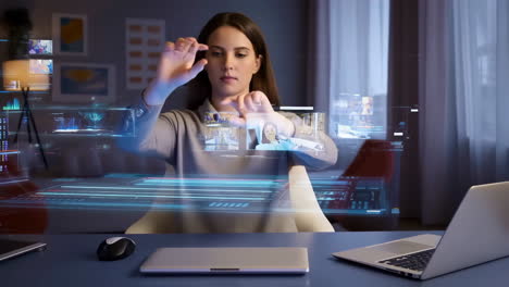 woman interacting with holographic augmented reality interface