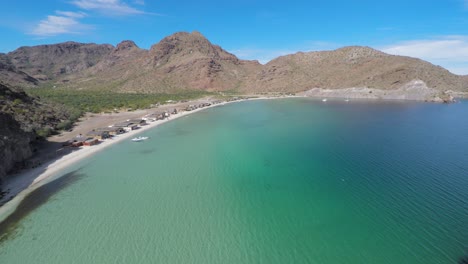 Toma-Aérea-De-La-Playa-El-Burro,-Bahía-Concepción,-Baja-California-Sur.