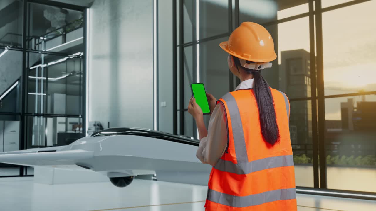 ingeniero inspeccionando drones en un entorno de oficina moderno