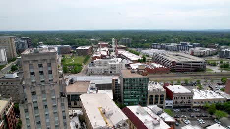 American-Tobacco-Pullout-Antenne,-Skyline-Von-Durham,-North-Carolina,-North-Carolina