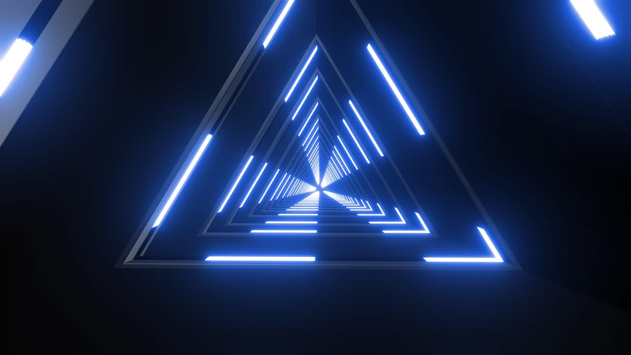 Abstract Futuristic Triangle Tunnel with Neon Glowing Lights