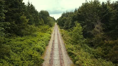 Forward-facing-drone-view-flying-over-old-railroad-tracks