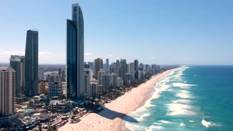 aerial view of skyline and beach at surfers paradise, gold coast, australia