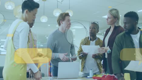 animation of icons and data processing over business people in office