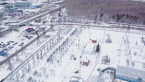 aerial view of a snowy power plant