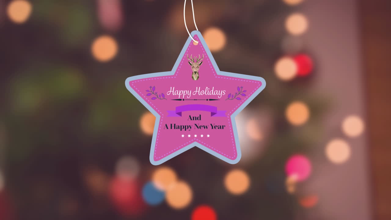 행복한 휴일과 행복한 새해 라벨에 쓰여진