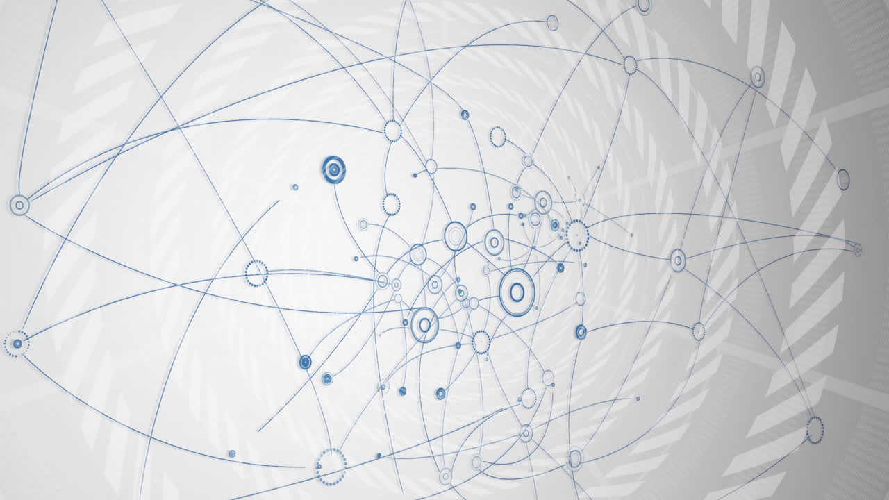 Animation of interconnected blue lines and circles on white background