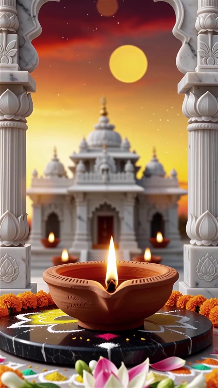 Sfondo del Festival Diwali con lanterne e decorazioni tradizionali Diyas.