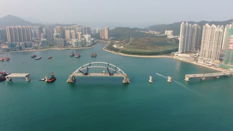 香港跨灣連接建設項目,一座雙車道橋,將tseung kwan o lam tin<unk>道連接到wan po路,空中圖