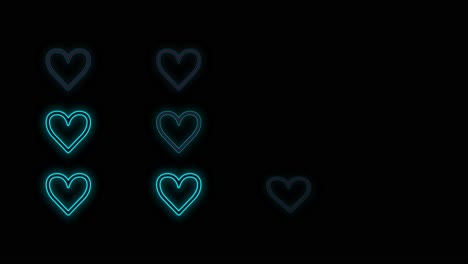 patrón de corazones azul neón pulsante en filas 9